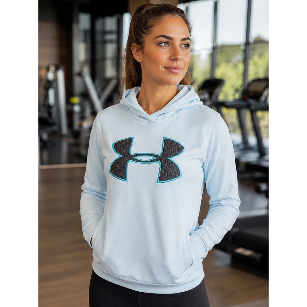 Under Armour ColdGear Hoodie Womens Medium Blue Fleece‎ Pullover Logo Sweatshirt